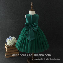 Novos projetos de criança elegante na altura do joelho vestidos de coquetel de cetim fio verde 2-10 anos de idade meninas vestidos de verão de algodão